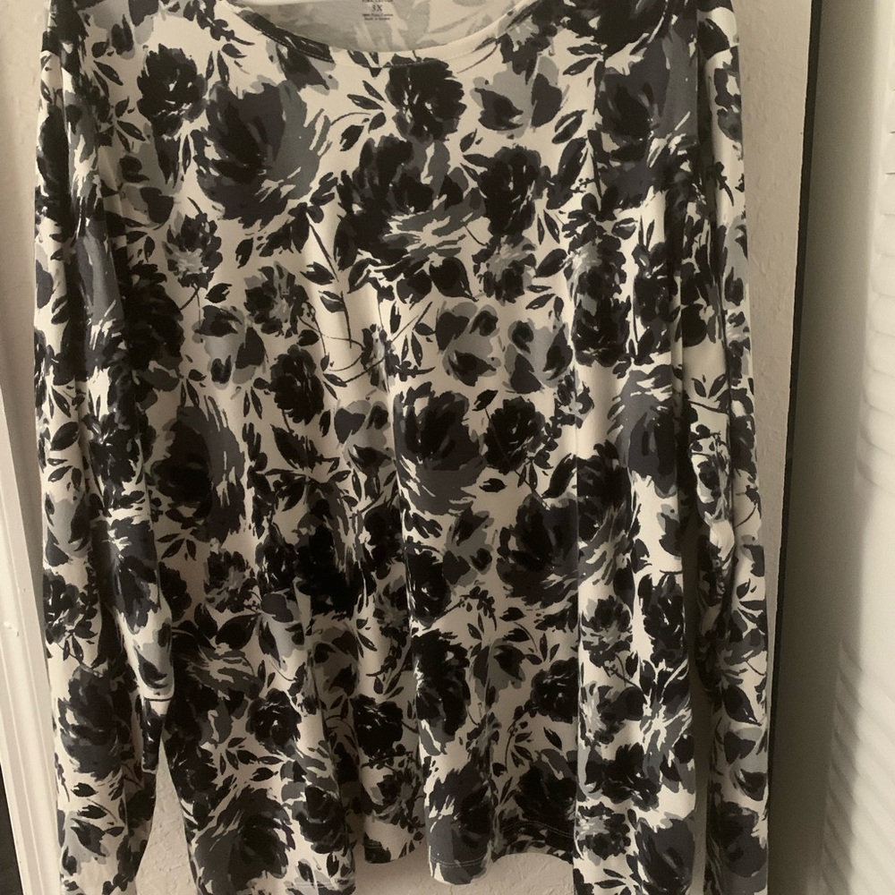 Women Croft Barrow Classic Top 3X Black And White Pullover Round Neck